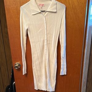 White Ribbed Button-Up Dress